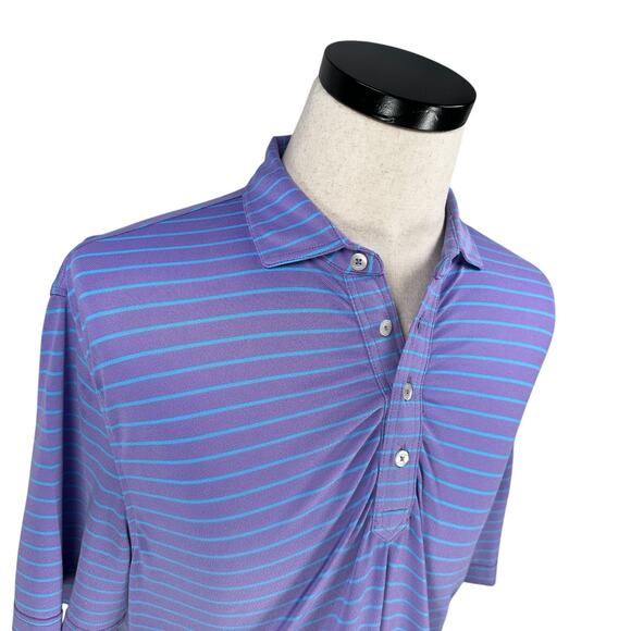 Johnnie-O Polo Shirt Men’s Medium Purple Blue Striped Stretch Performance Golf - Picture 2 of 11